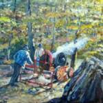 Father and Son
Size:11x14
Medium: Mixed Media
Frame: 14x17 Gold-tone Wood
Price: $350.00

Comments: Preparing for the cold winter to come, father & son are sawing firewood. Scene from Luxenhaus Farm in Warren County, MO, during the annual Deutsch Country Days. 