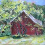 Chestnut Street Barn 
Size:11 x 14
Medium: Acrylic
Subject: Plein Air
Frame Size: 16x19
Frame Description: Gold Plein Air

Description of Work: This barn was painted outside one cool April morning in Augusta, MO. This treasure of a barn was found by accident as I walked through the area.
Price: SOLD