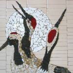 Red Crowned Cranes
Size:16 x 20
Medium: Mosaic
Subject: Other
Frame Size: 16 x 20
Frame Description: Natural split bamboo frame this mosaic

Description of Work: An Asian inspired mosaic sparkling with ceramic tile, cherry red glass, stone, slate and marble.

Price: $675.00
