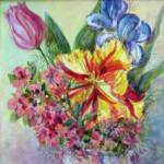 Backyard Beauties 
Size:12x12
Medium: Acrylic
Subject: Florals
Frame Size: 17.5x17.5
Frame Description: gold Plein air

Description of Work: A still life with garden flowers full of vibrant colors.

Price: $275.00

