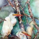 Waiting and Watching 
Artist Diana Saffo Bono
Size: 11X13.5 
Media: Watercolor 
17X21.5 Black Narrow Frame Blue Mat over cream liner 
Price: $300 
Comments: These birds looked like they had an agenda and just needed the rest of the group to show up so they could take care of business. 
