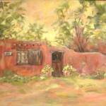 Santa Fe Living 
Artist Diana Saffo Bono
Size:18 X 24
Medium: Acrylic
Frame Size: 21 X 27
Frame Description: Wide Warm Reddish Brown Frame
Price: $500.00
(Prints Available)
Comments: When I was in Santa Fe I came upon this wonderful building.My painting evolved from my imagination.