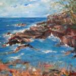 A Moment In Time
Artist Diana Saffo Bono
Size:19x15
Medium: Acrylic
Frame: 1.5" Gold Frame with off white double mat
Price $600.00
Comments: There are so many beautiful places. When in Hawaii we came upon this beautiful scene. The color of the ocean was breathtaking. The rocks were so stately and ru